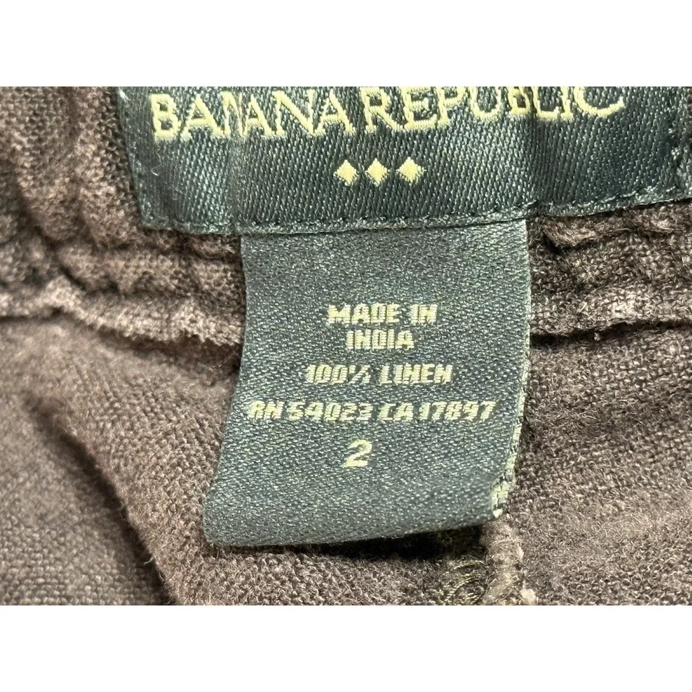 Banana Republic Wide Leg 100% Linen Pants Women's Size 2 Brown Braided Accent